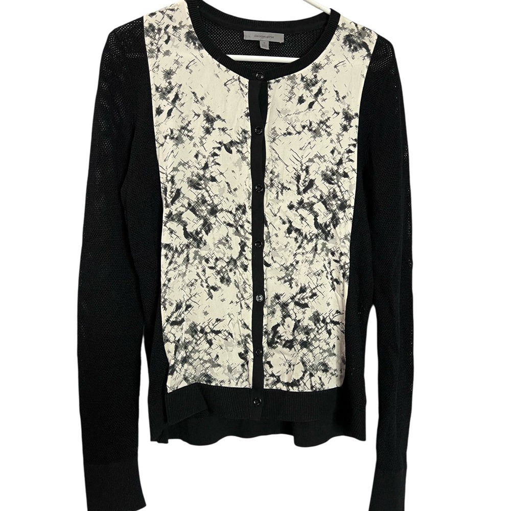 Classiques Entier Womens Black Silk Blend Abstract Mesh Cardigan Sweater‎ Medium